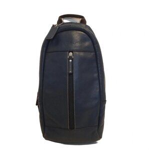 Auth COACH Heritage Webbing Leather Sling Pack F70811 Navy Brown Cream Leather -